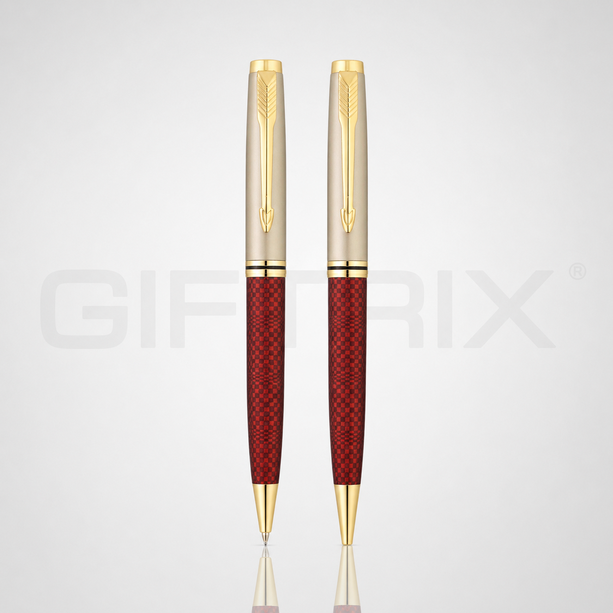 Red diamond pattern gold cap pen duo