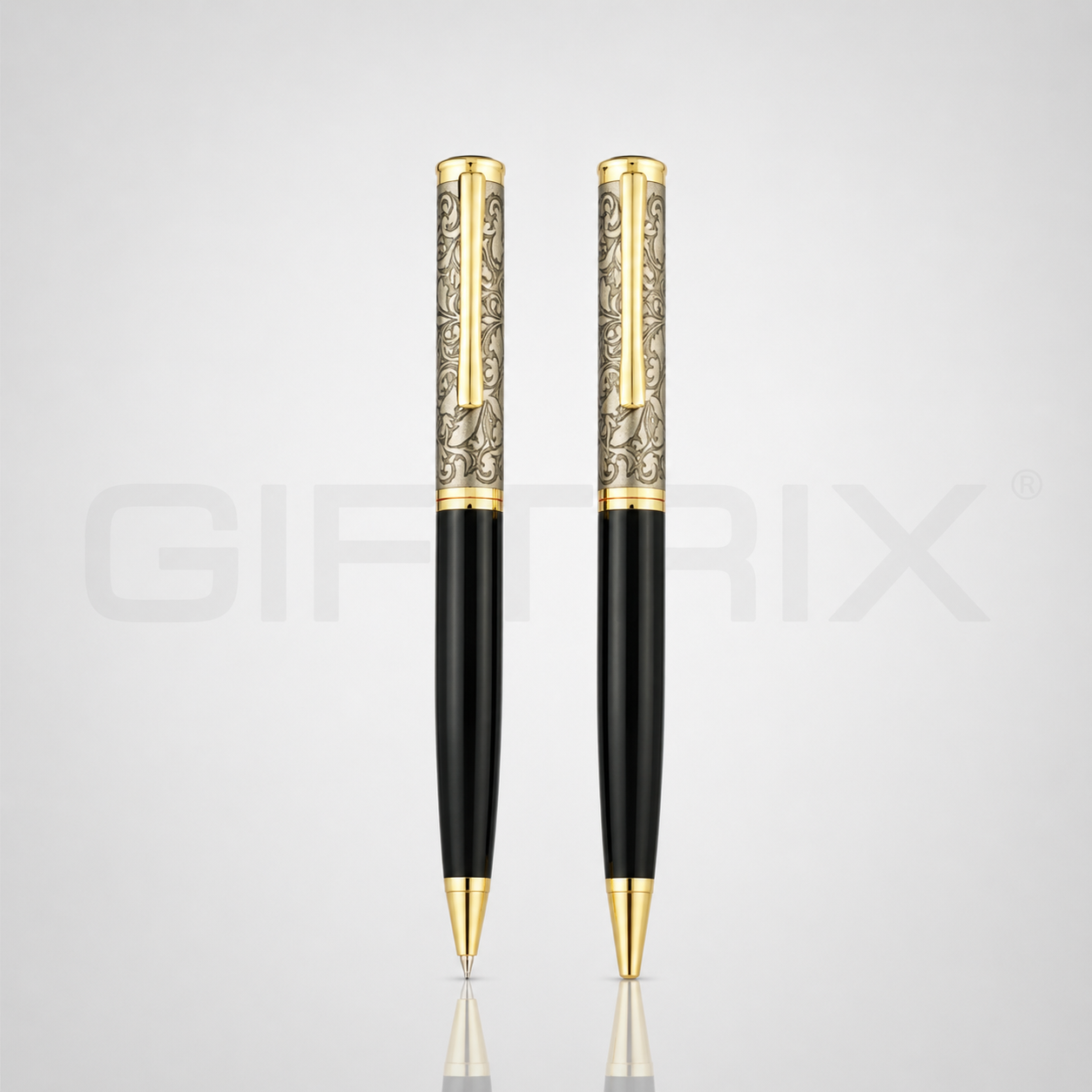 Royal engraved pen duo with gold body