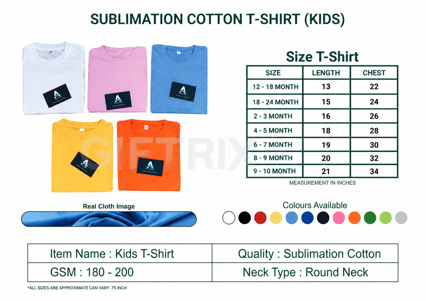 Sublimation cotton kids t-shirt range