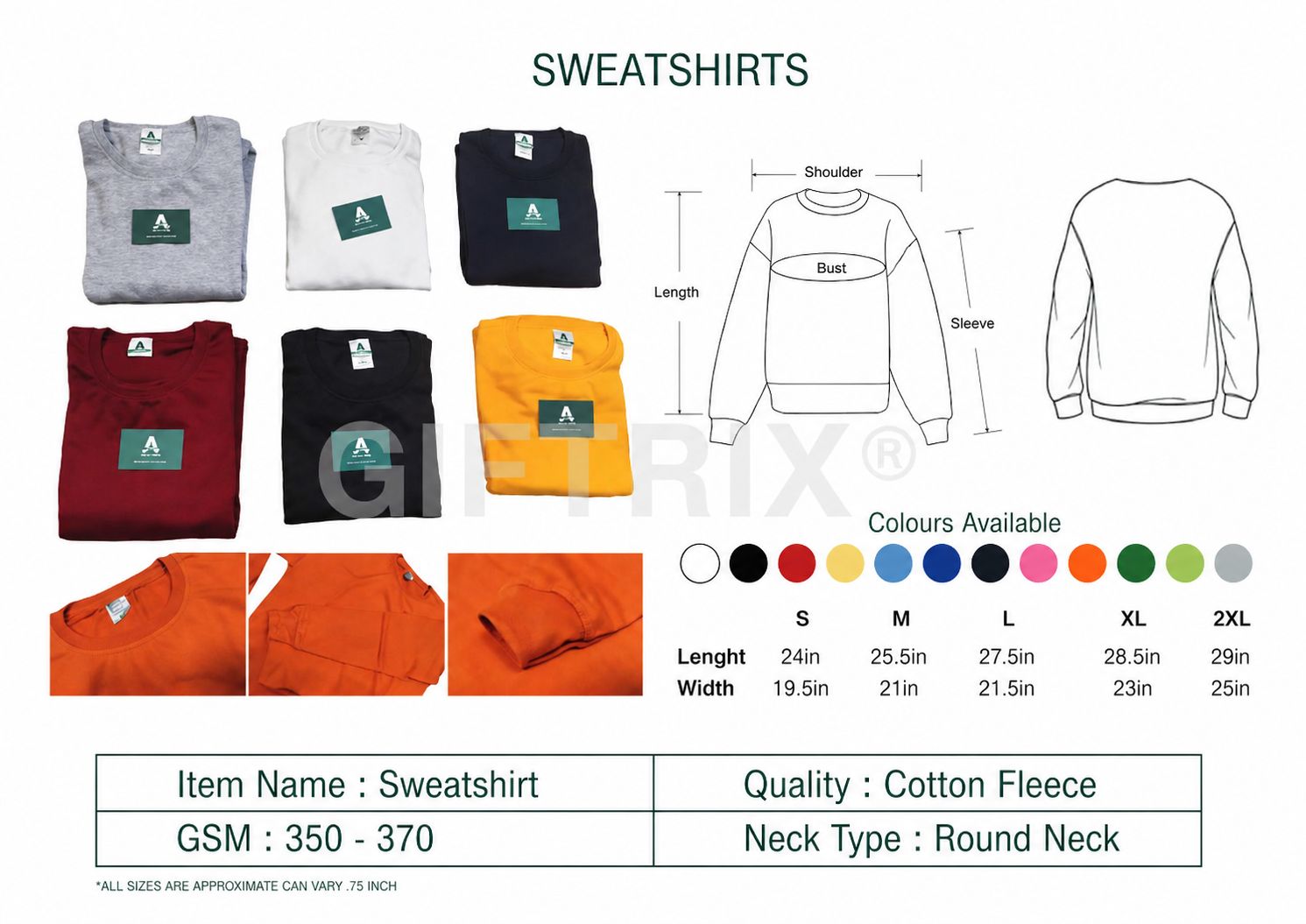 Cotton fleece sweatshirt light colour range