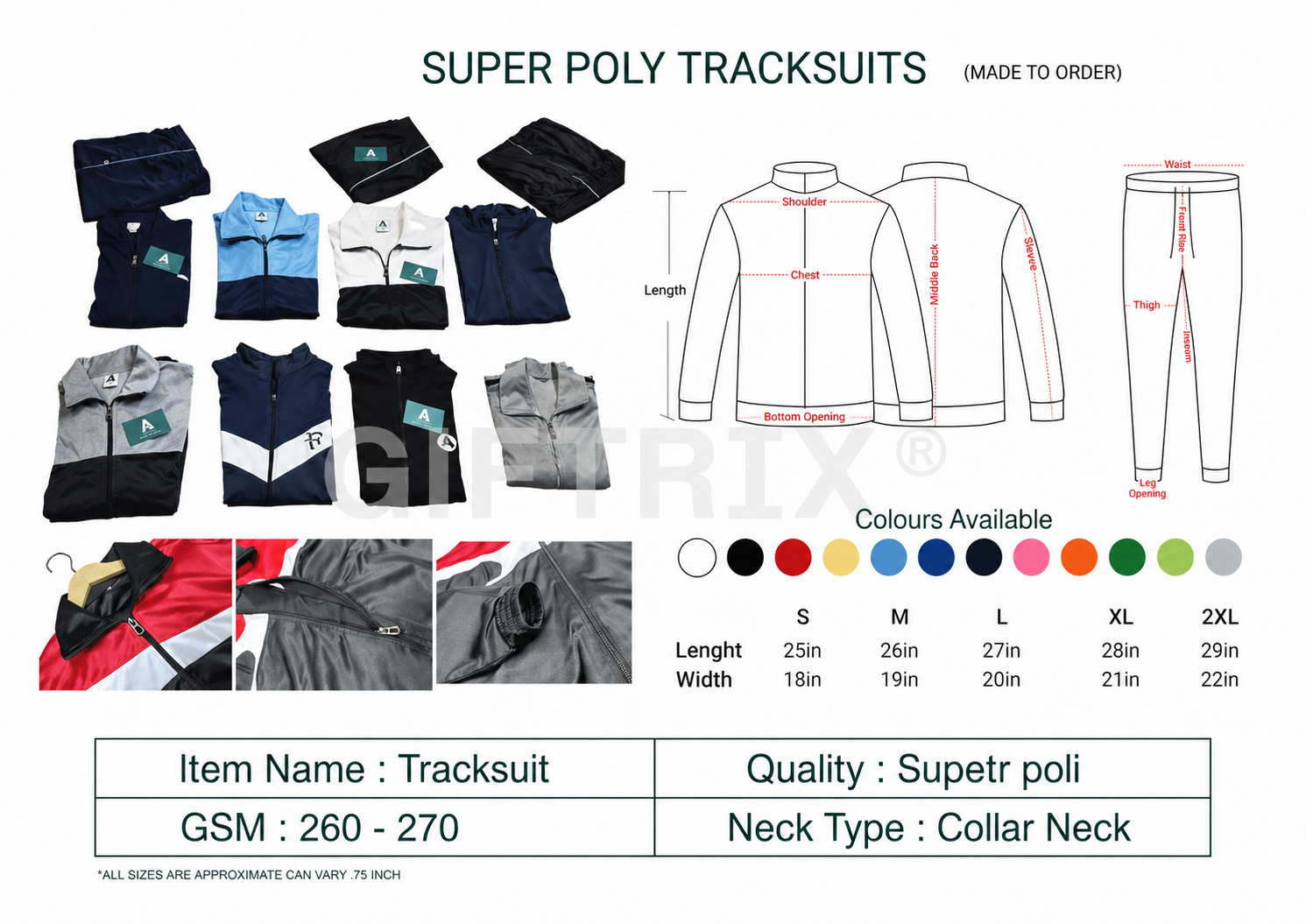 Super poly tracksuit jacket and bottom in 4 colours